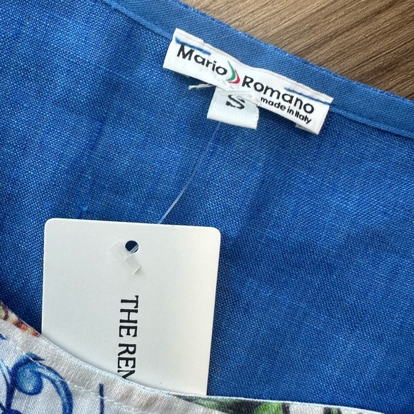 Euro Made in Italy Mario Romano Blue White Linen Printed Tank Dress - Picture 4 of 9